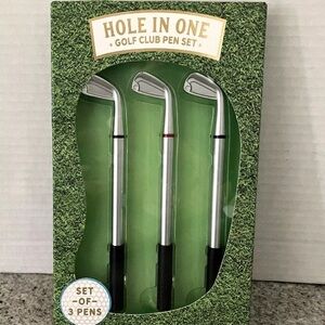 Eccolo Golf Club 3 Pc Pen Set in Silver & Black. Red, Blue & Black Ink. New.